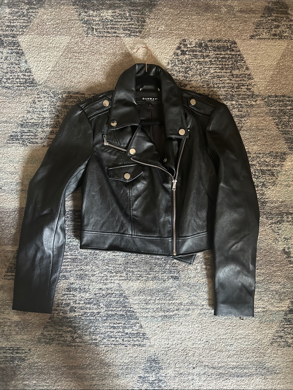 Cropped Black Leather Moto Jacket
